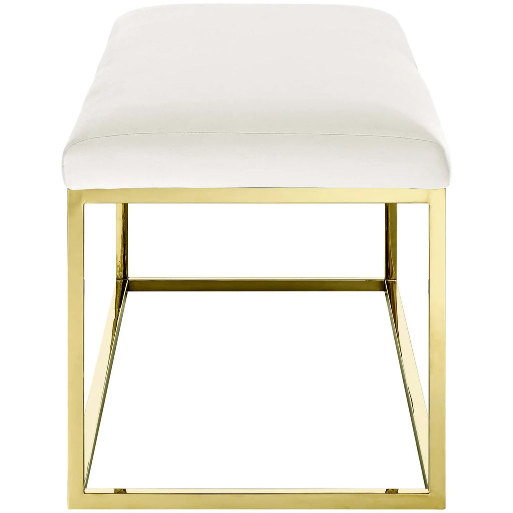 Gold Ivory Velvet Accent Chair Bench F85148