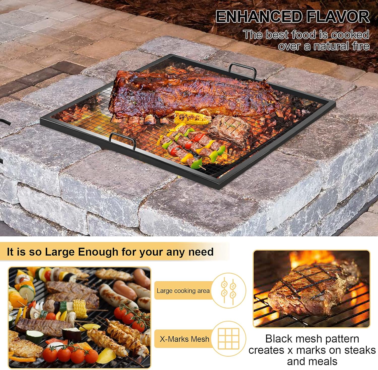 36×36inch Steel Campfire Grill Grate with Handles N1070