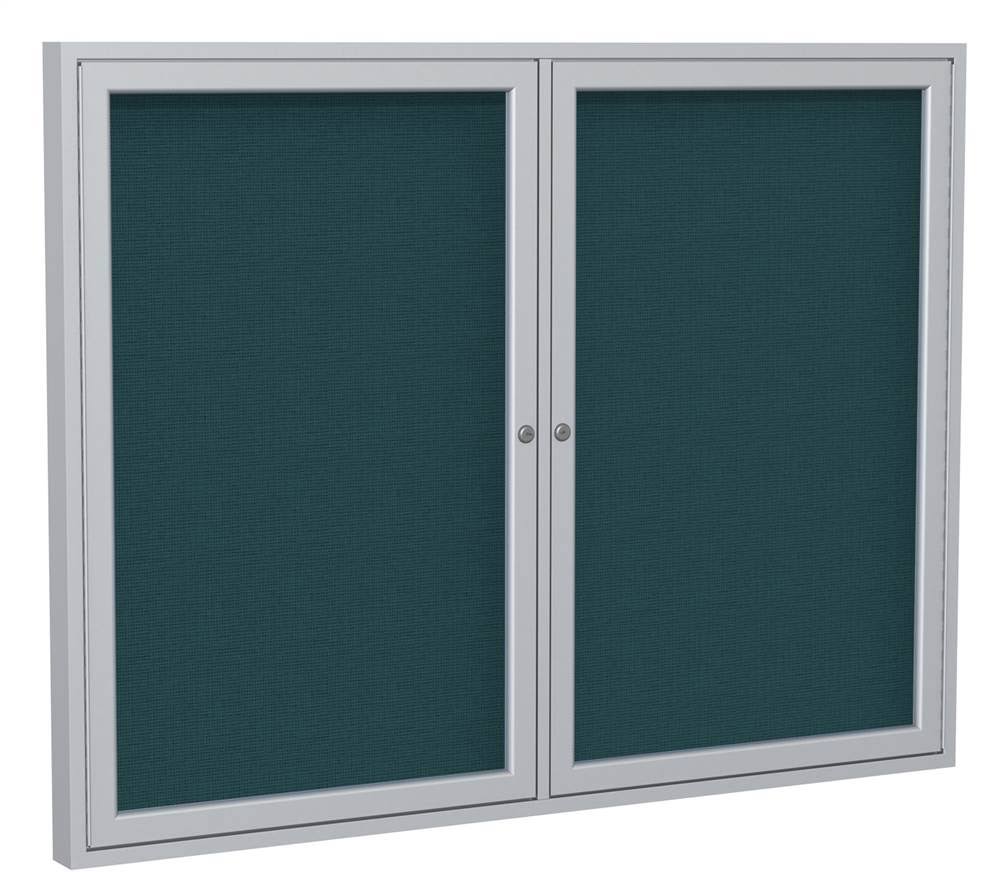 36 in. x 60 in. 2-Door Satin Aluminum Frame Enclosed Fabric Tackboard C201900