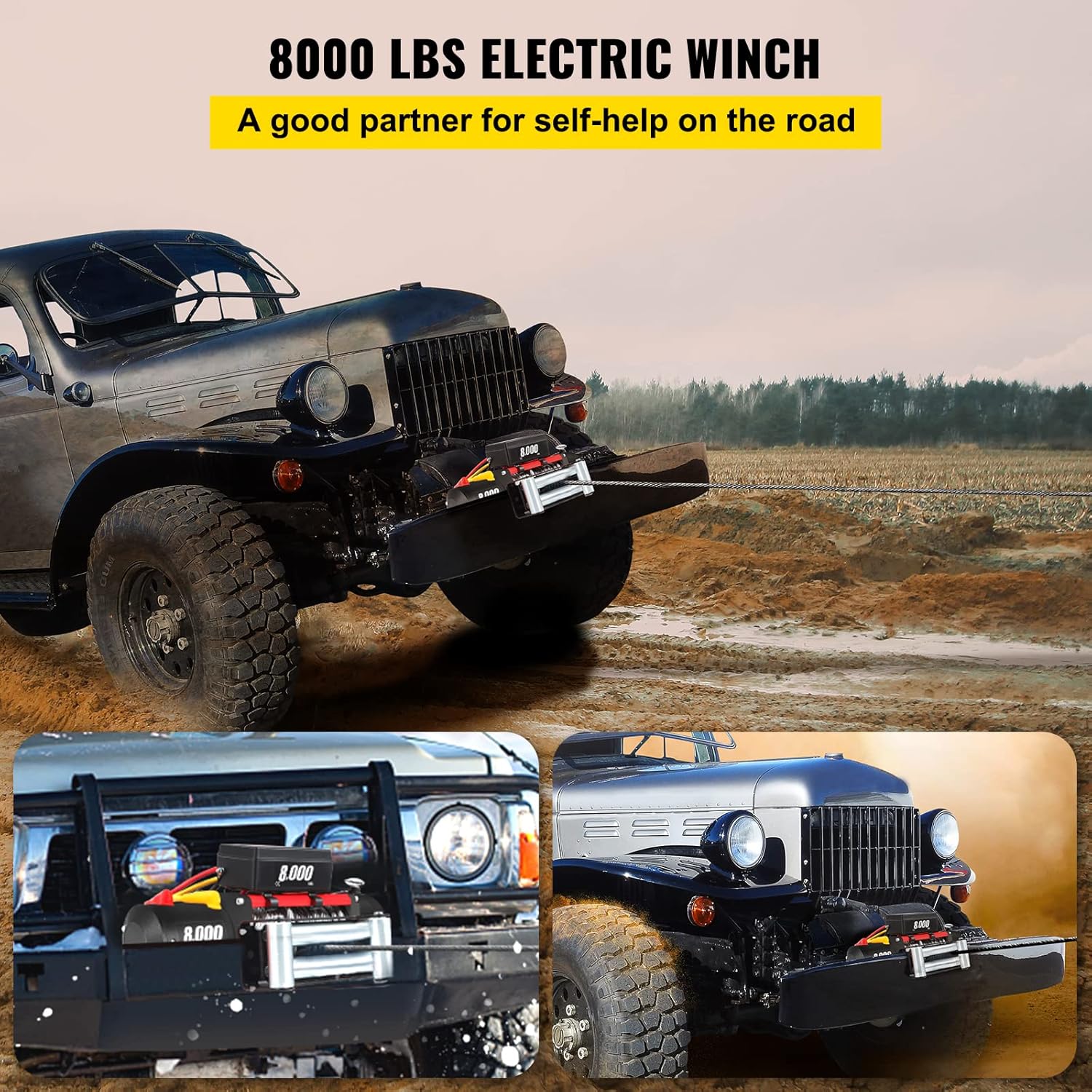 Electric Winch 8000lb Load Capacity 12V Steel Cable Wireless Remote Control S5006