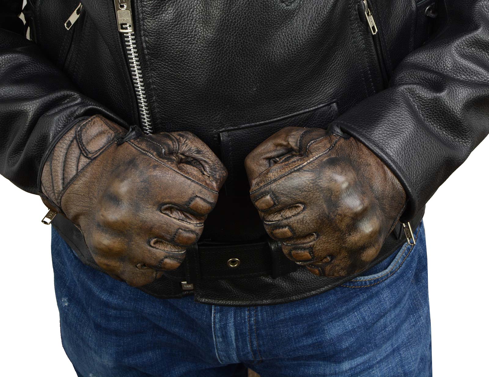 Brown Leather Motorcycle Gloves with Protective Knuckle X198