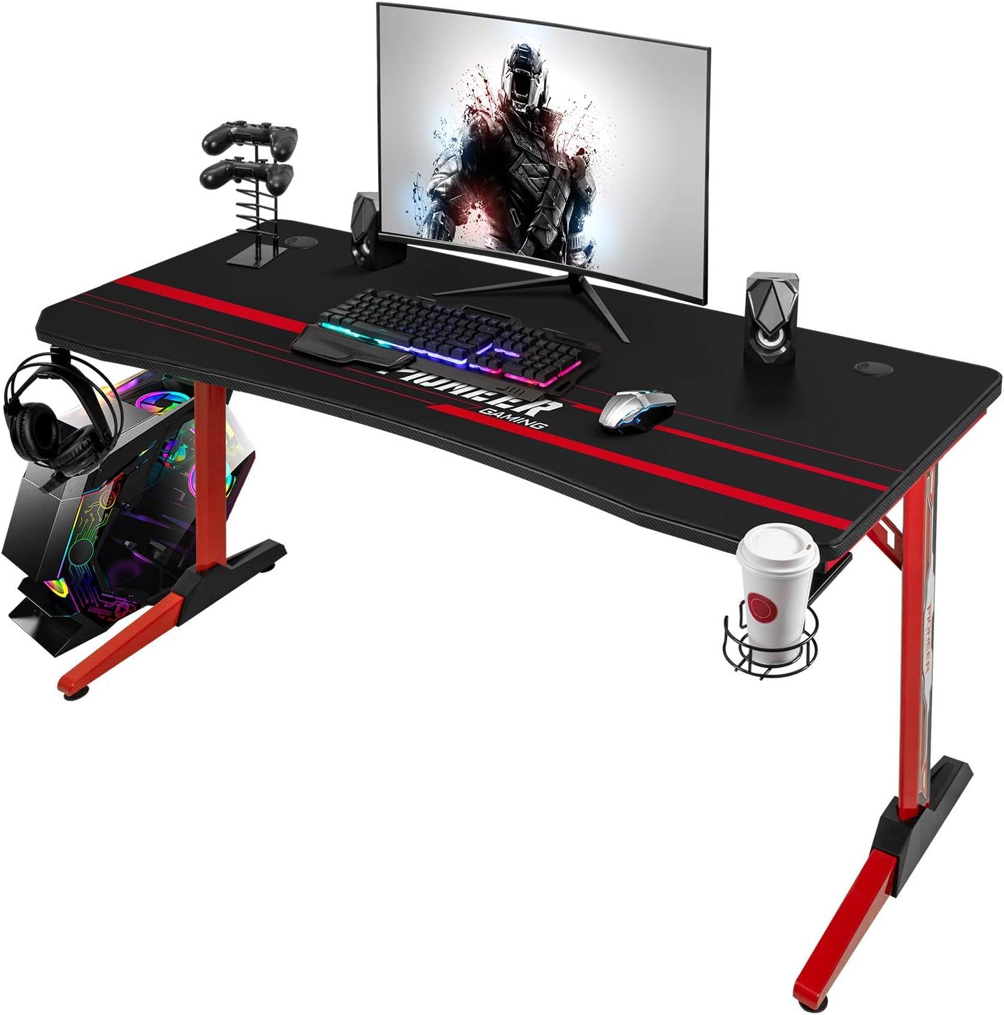 Black 55 Inch Gaming Desk with Carbon Fibre Surface Q945