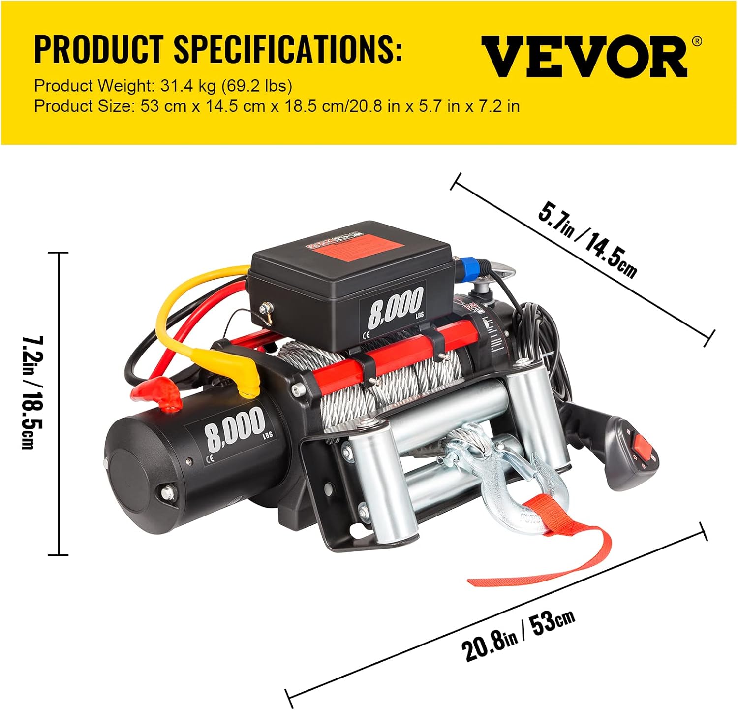 Electric Winch 8000lb Load Capacity 12V Steel Cable Wireless Remote Control S5006