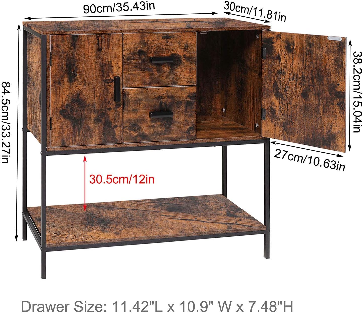 Industrial Buffet Cabinet with 2 Drawers & Doors and 1 Open Shelf X47814