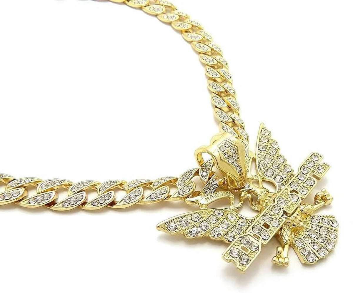 Gold Plated Cubic Zirconia Eagle Pendant & Cuban Chain Necklace Set W709910