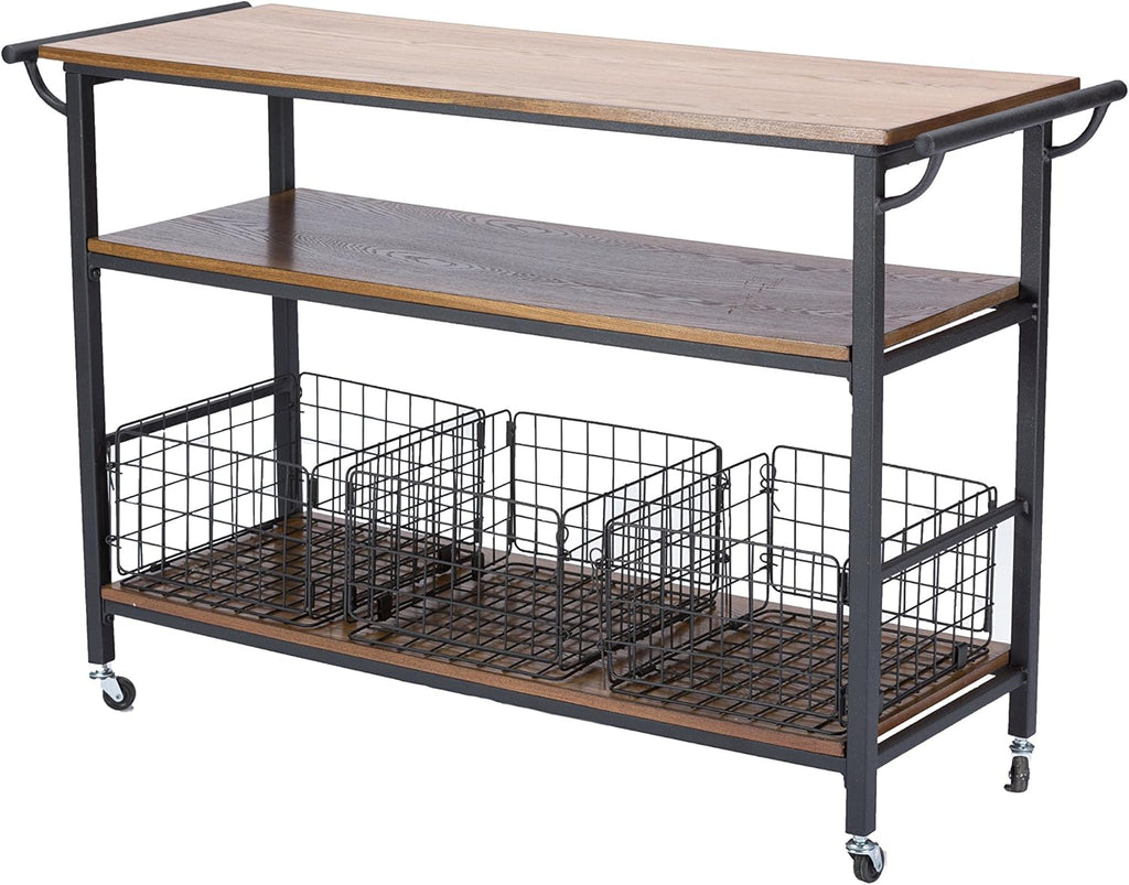 Brown Wood and Metal Kitchen Cart W760761