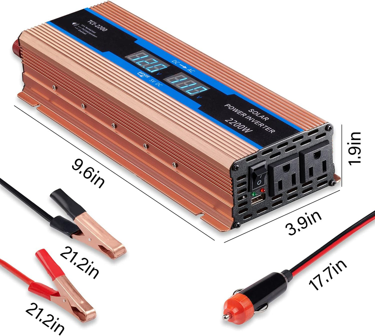 1100 Watts Power Inverter DC 12V to 110V AC Converter, Dual AC Outlets and USB Port, Pack of 2 U182303