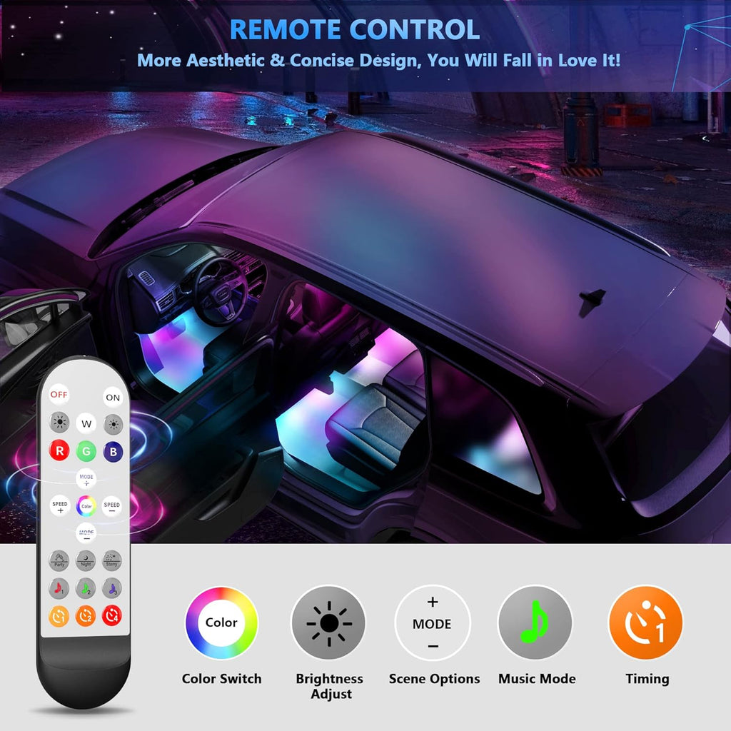 RGBIC Car LED Lights with APP & Remote Control, 72 LED Lights, DC 12V B89820