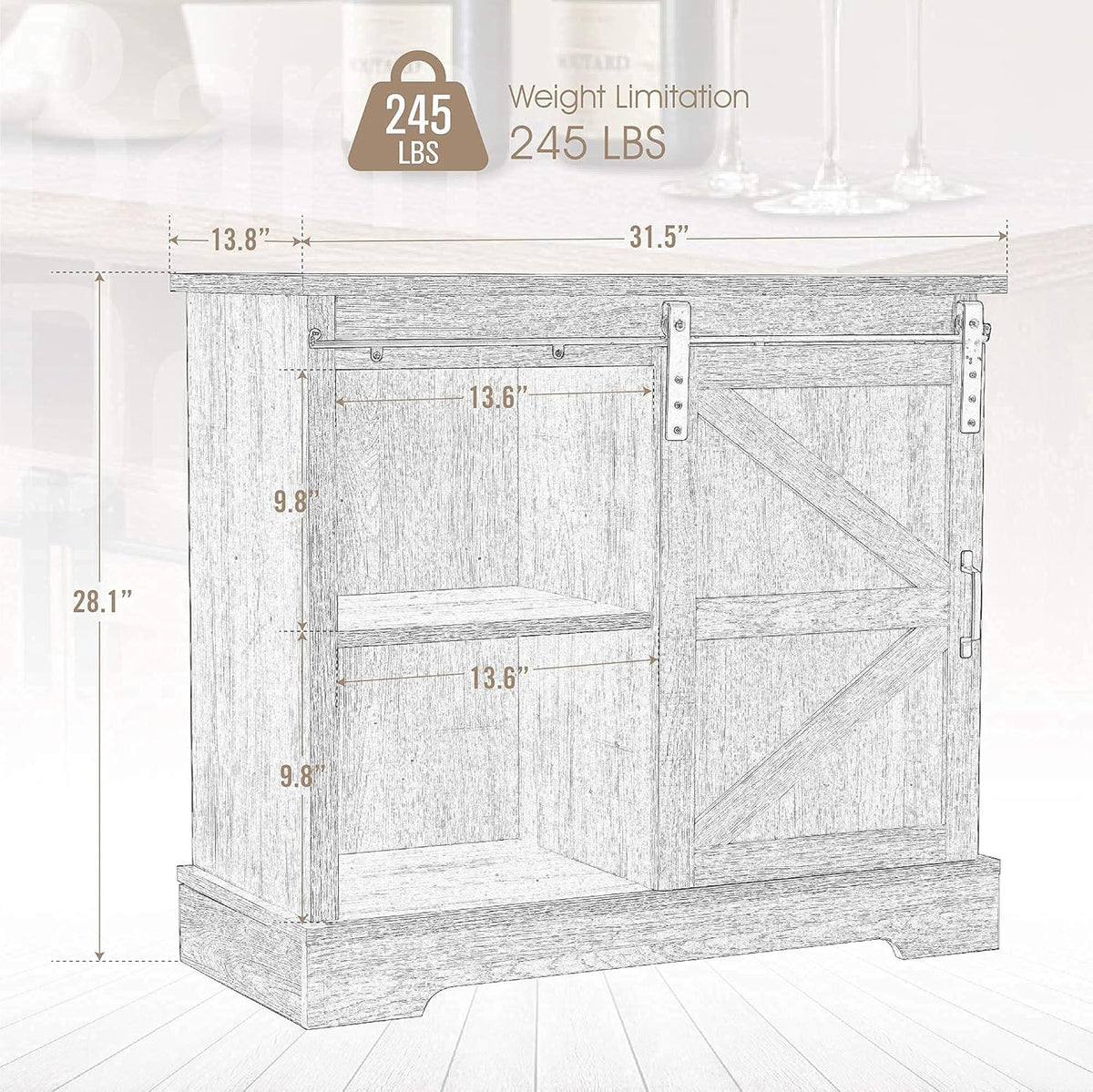 Farmhouse Coffee Bar Cabinet with Sliding Barn Door Sideboard Buffet Storage Cabinet S62643