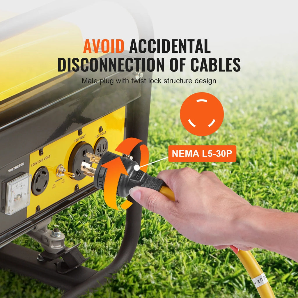 25ft 30A 125V Generator Extension Cord NEMA L5-30P 10 Copper Wire M768