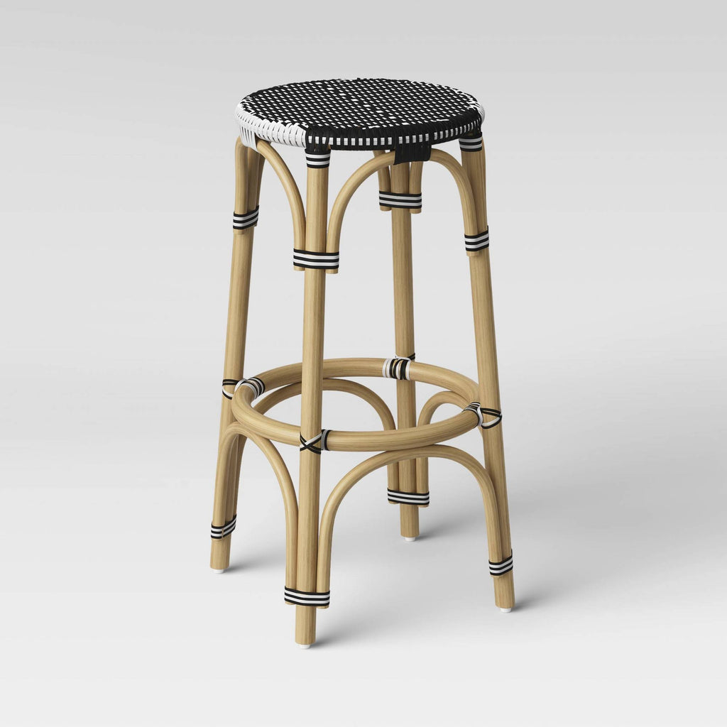 Rattan Backless Woven Barstool Black/White W998