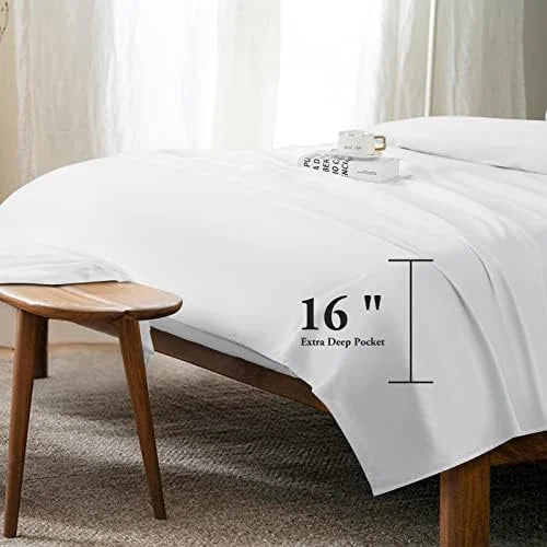 King Size 4 Piece Cotton Sheets Set, White Z35334