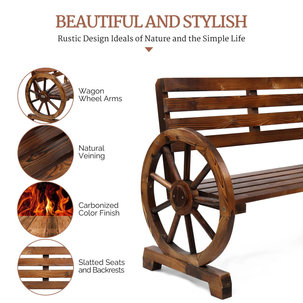 Rustic Wooden Wagon Wheel Bench S776673