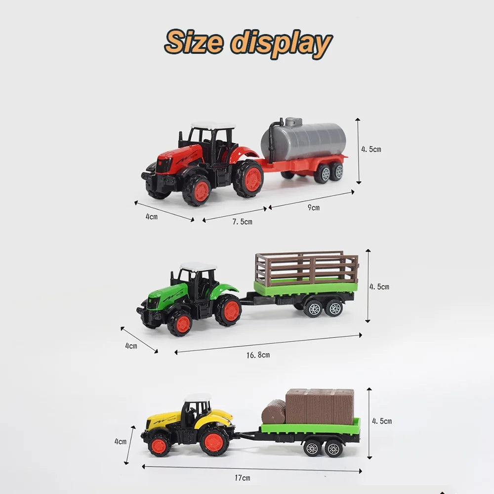 3 Pieces Die-Cast Metal Toy Farm Tractors Truck and Trailers Set R623690