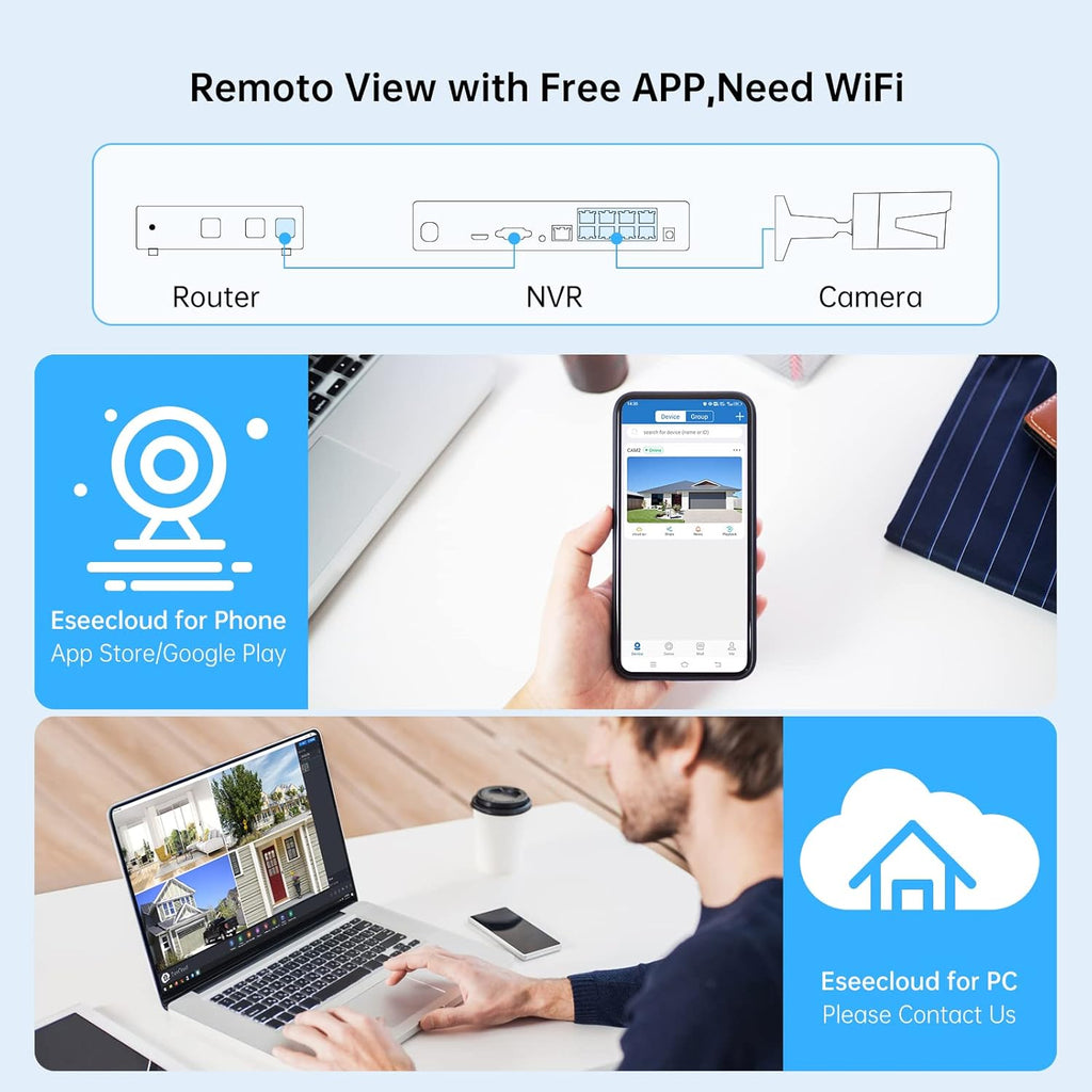 5MP PoE Security Camera System with Audio, 8 Channel NVR, 4Pcs Wired Indoor Outdoor IP Cameras, Night Vision, 1TB Hard Drive P8601