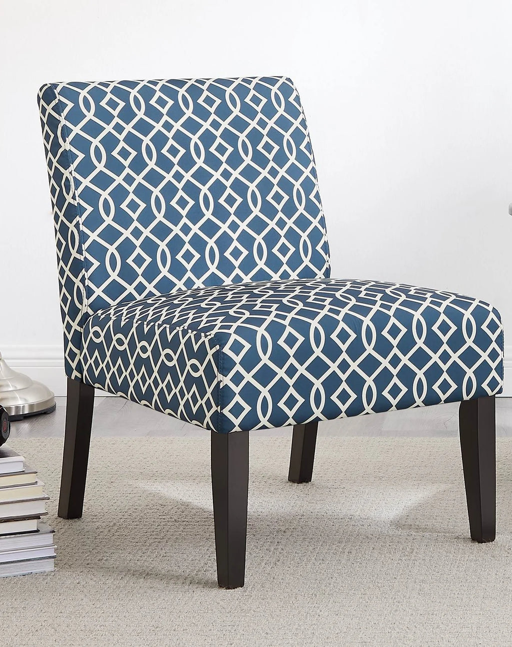 3pc Blue Fabric Upholstered Side Table and 2 Chairs U489