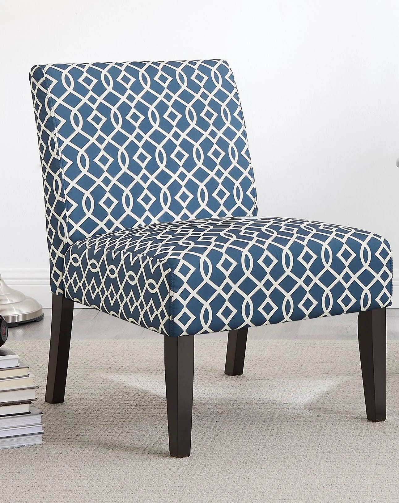 3pc Blue Fabric Upholstered Side Table and 2 Chairs U489