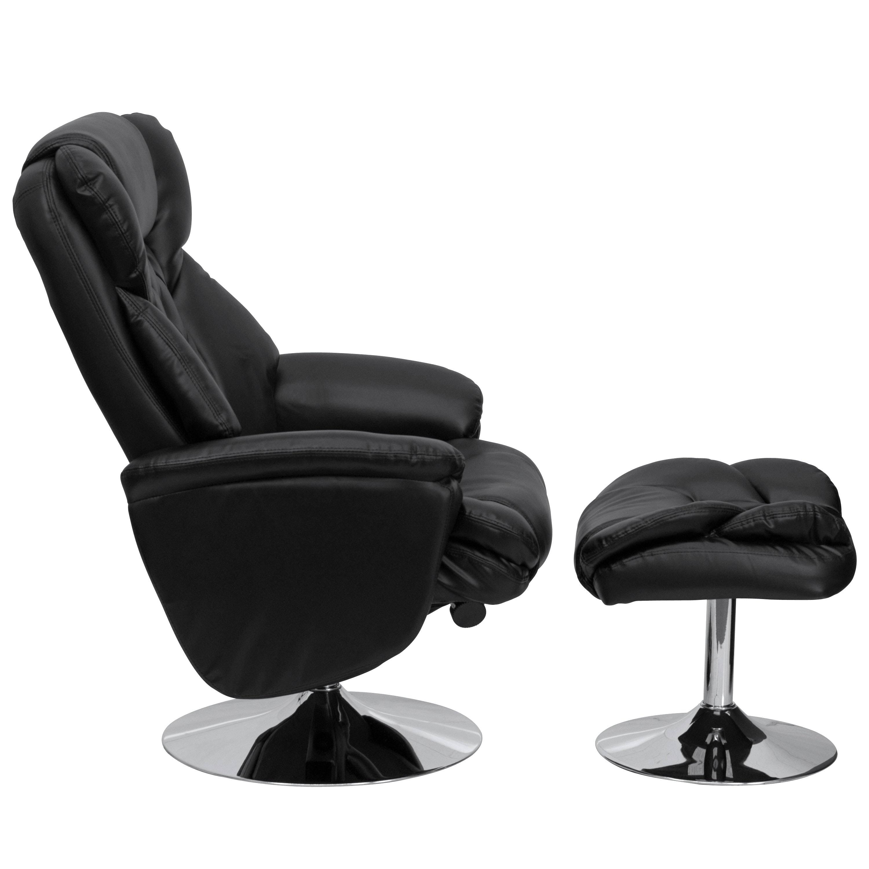 Black Leather Recliner and Ottoman Set V967481