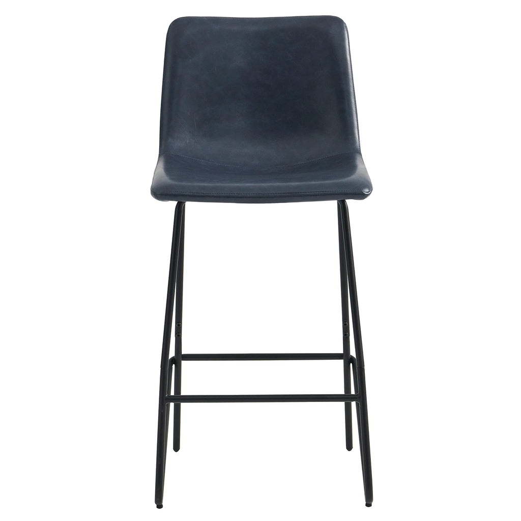 Navy Blue Faux Leather Counter Height Bar Stools, Set of 2 N6175