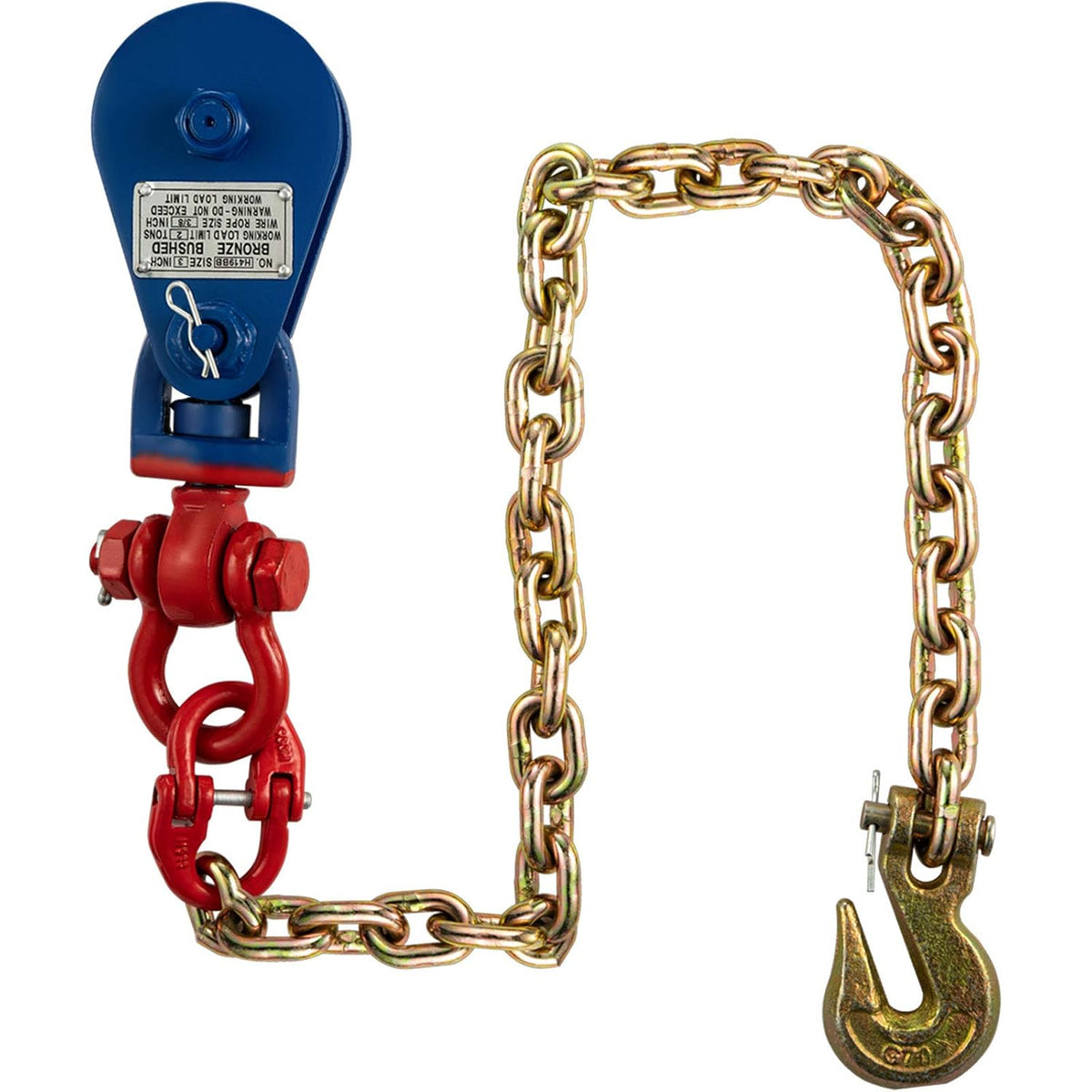 2ton Snatch Block with Chain, 4400 lbs Capacity, 3'' Single Sheave Block w/Swivel Hook, G70 Chain, Fit 3/8'' Wire Cable, Pack of 2 I309494