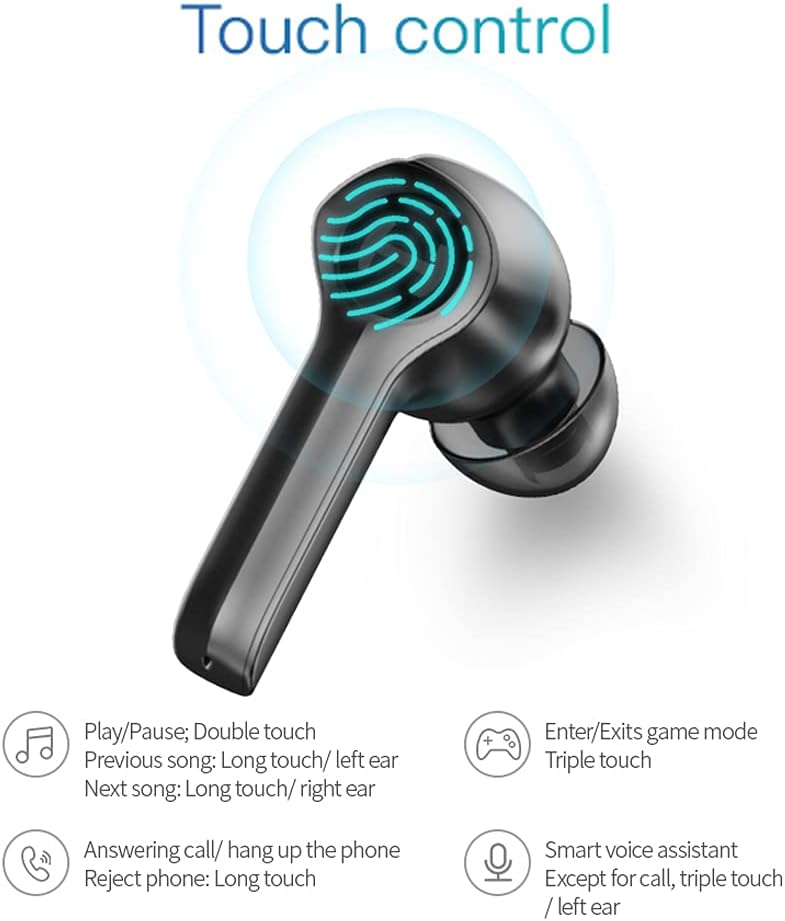 Black TWS Bluetooth 5.0 Waterproof Earbuds with Mic T23771