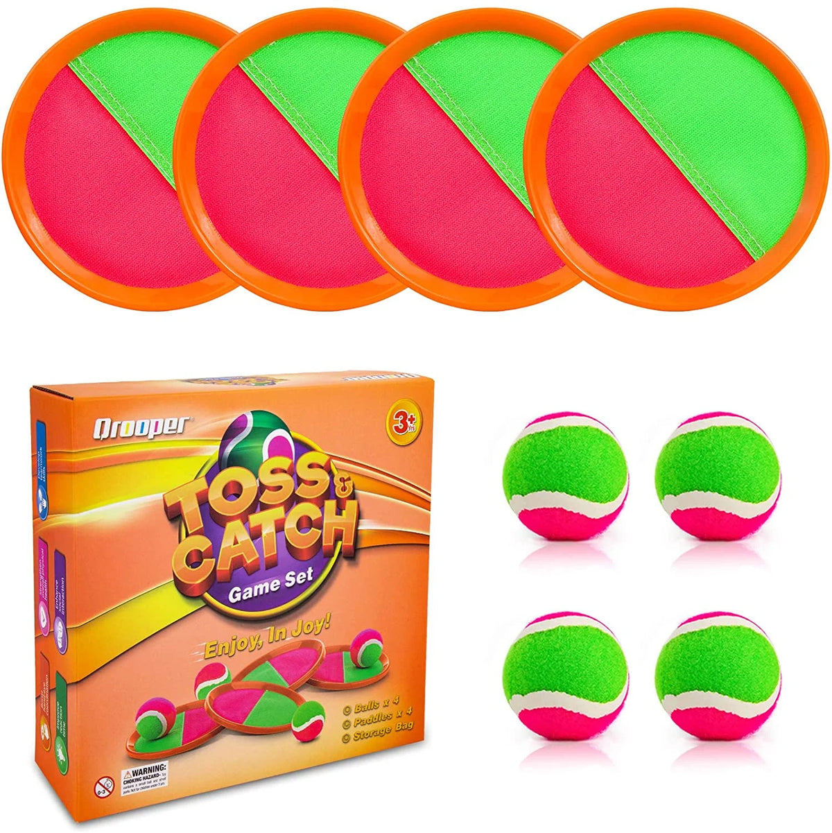 Toss and Catch Game Set with Paddles Balls and Storage Bag V3814