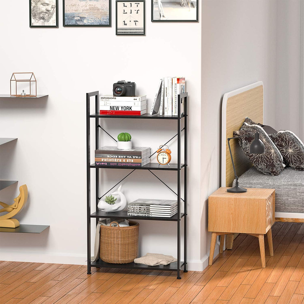 Black 4 Tier Wooden and Metal Bookshelf N926142