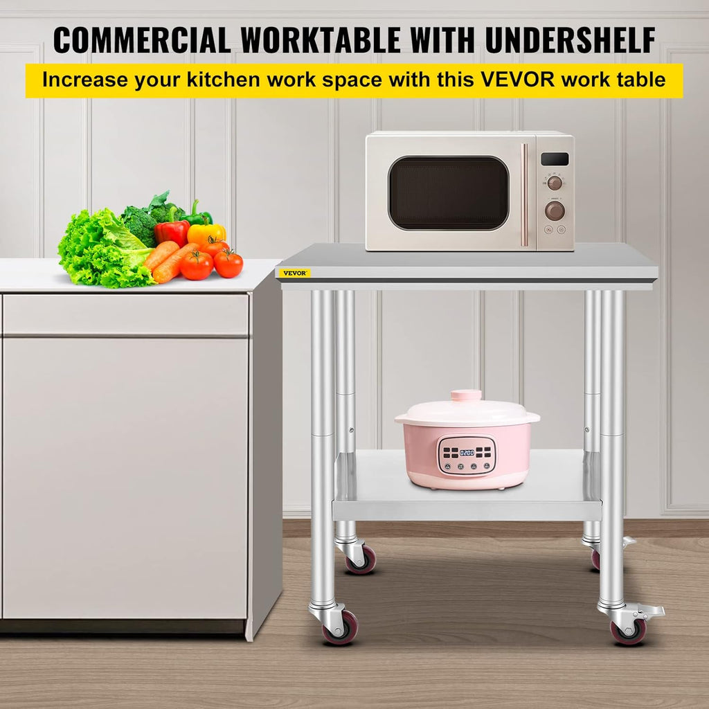 Stainless Steel Work Table with Wheels 24 x 30 x 32 Inch E1255