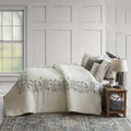 Floral Embroidery 3-Piece King Duvet Cover Set in White/Black T248