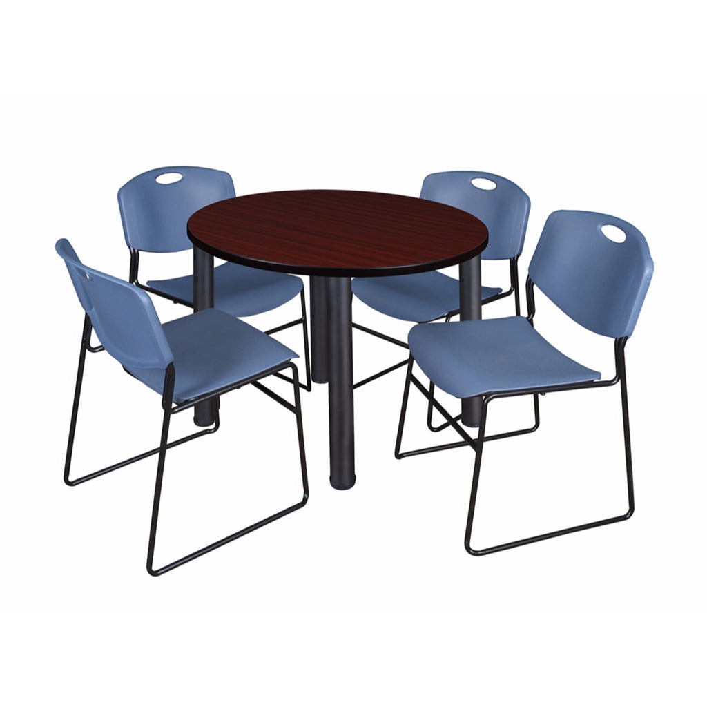 Mahogany Black Round Breakroom Table with 4 Stack Chairs V622