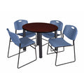 Mahogany Black Round Breakroom Table with 4 Stack Chairs V622