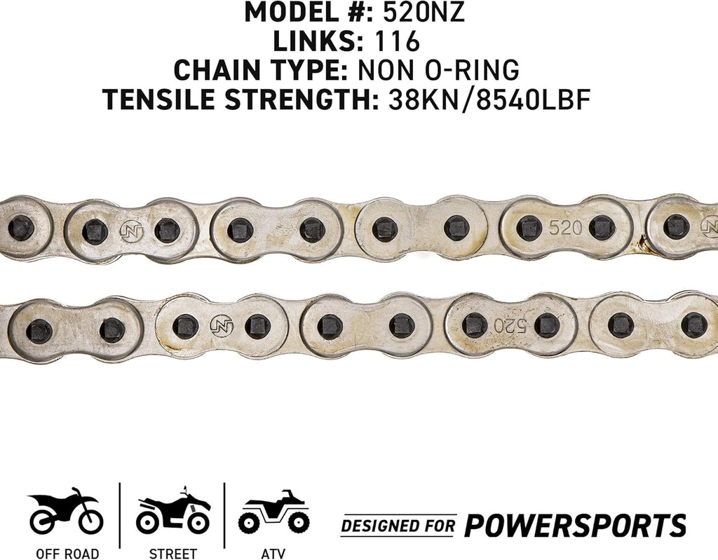 Drive Sprocket Chain Combo Front 16 Rear 48 Tooth 520NZ Standard 116 Links Pack of 2 R495066