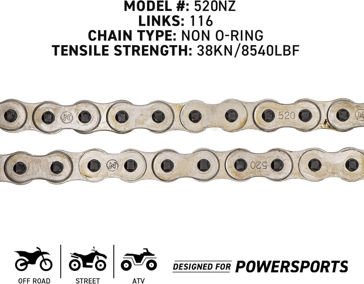 Drive Sprocket Chain Combo Front 16 Rear 48 Tooth 520NZ Standard 116 Links Pack of 2 R495066