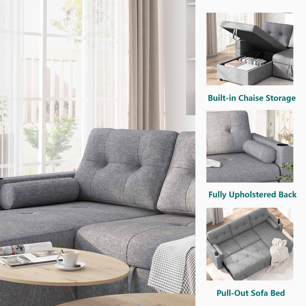 Green 3 Seater Linen Fabric Sofa Bed with Storage Chaise U145