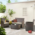 Brown Wicker 4 Piece Rattan Sectional Sofa Set with Table and Loveseat X39959