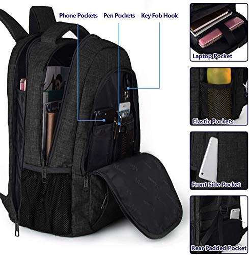 Extra Large Anti Theft USB Travel Laptop Backpack, Black F3366