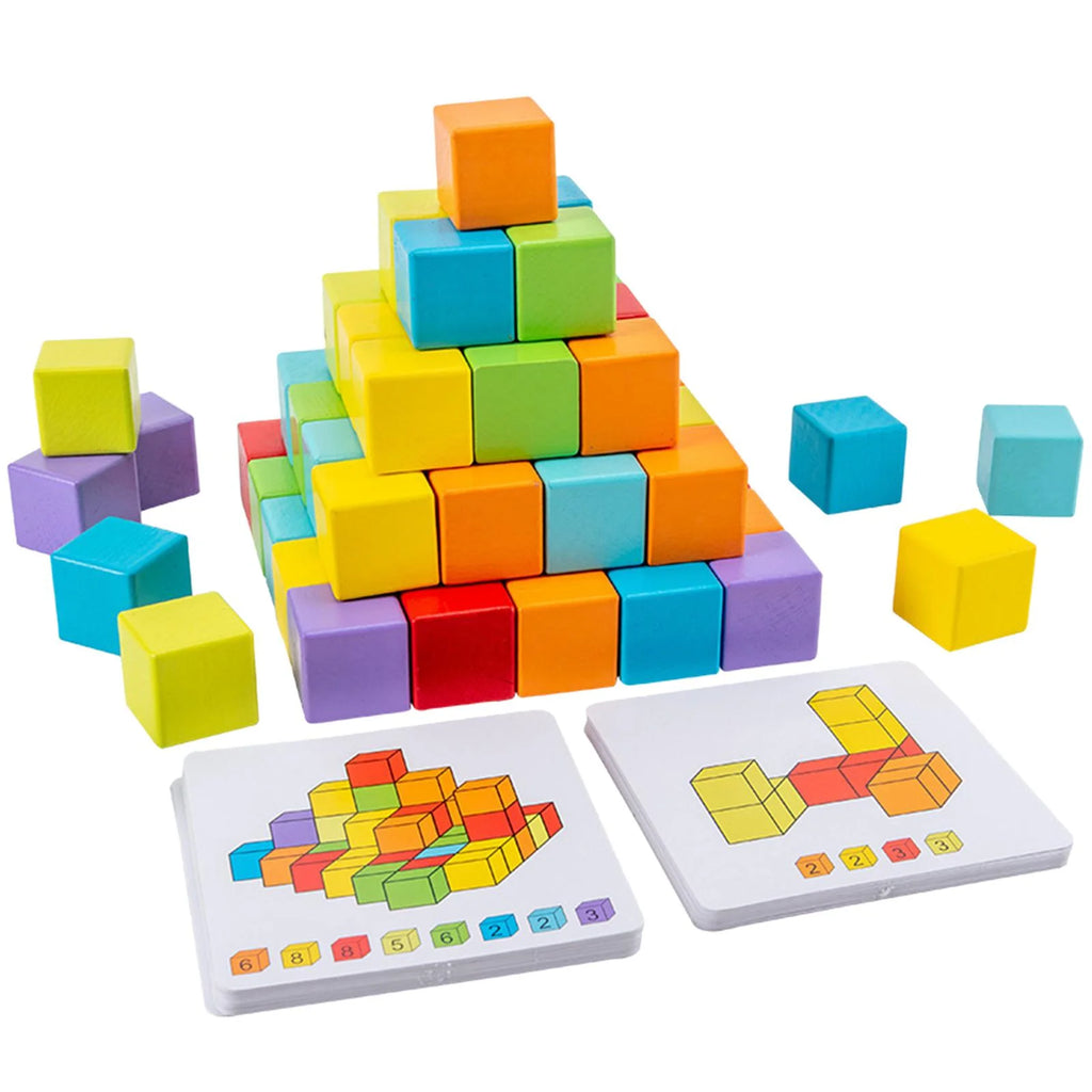 Wooden Building Blocks Stacking Game with Cards Sensory Toys M369