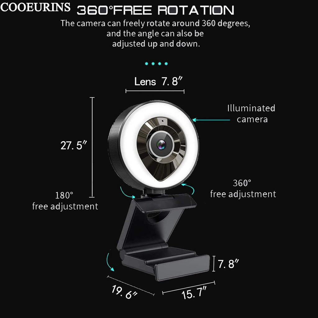 PC Webcam 1080P HD Computer Camera with Adjustable Ring Light & Microphone T27555