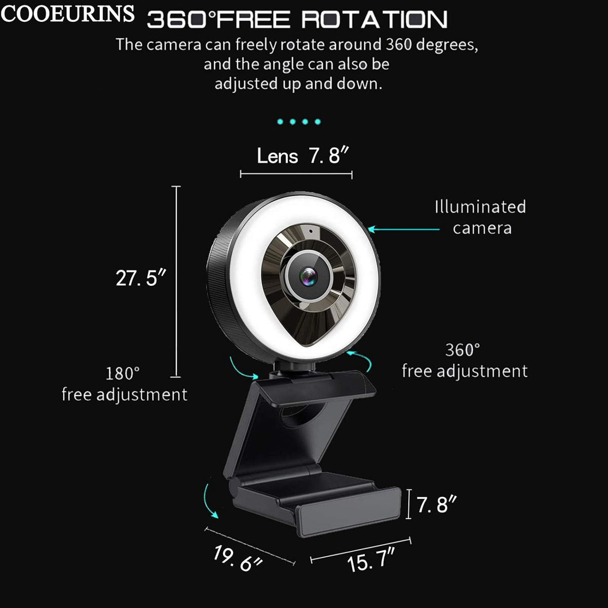 PC Webcam 1080P HD Computer Camera with Adjustable Ring Light & Microphone T27555