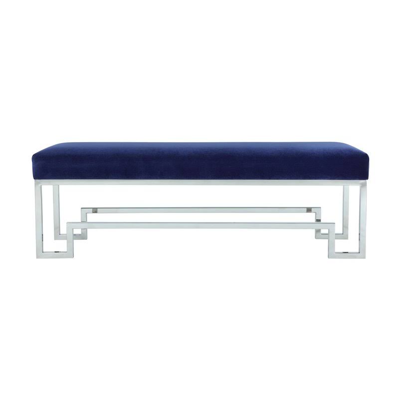 18x22 Stainless Steel Bench in Silver & Navy Velvet E176480