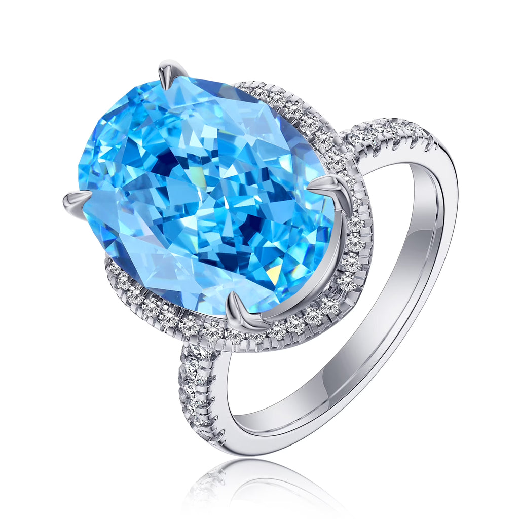 Blue Aquamarine Oval Cut Engagement Ring 925 Sterling Silver G511725