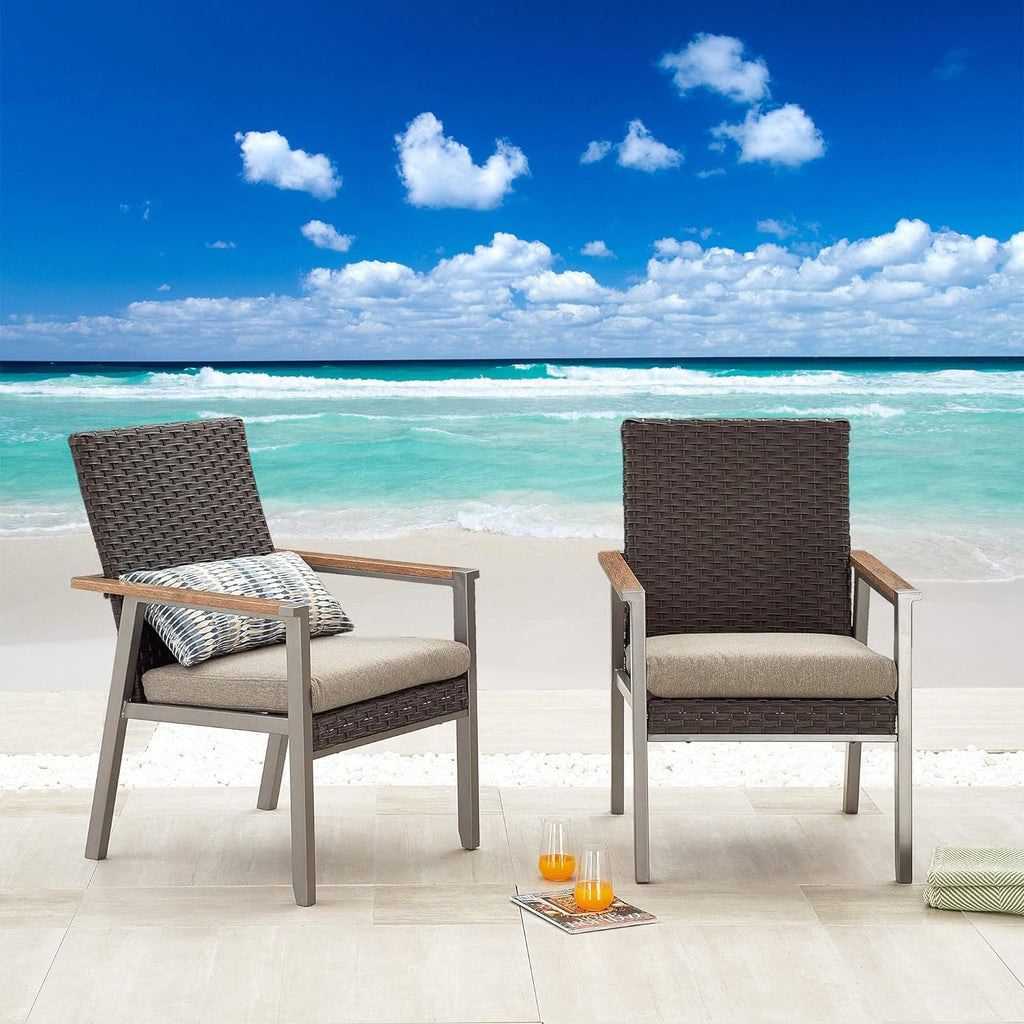 2Pcs Patio Armchair Set Metal Chair With Seat Cushions And Rattan Wicker Back Outdoor Furniture X51411