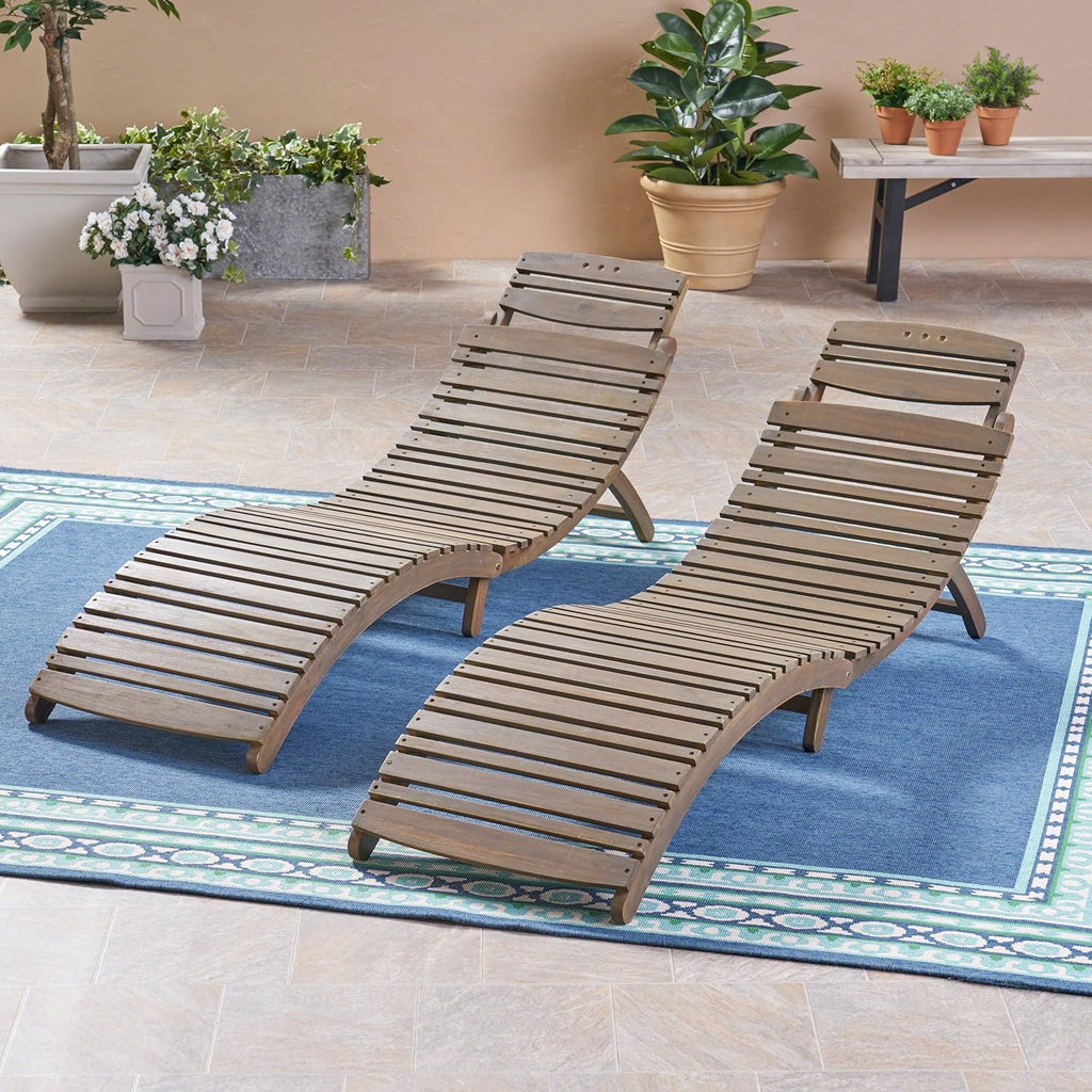 Gray Acacia Wood Foldable Chaise Lounge Set of 2 S587