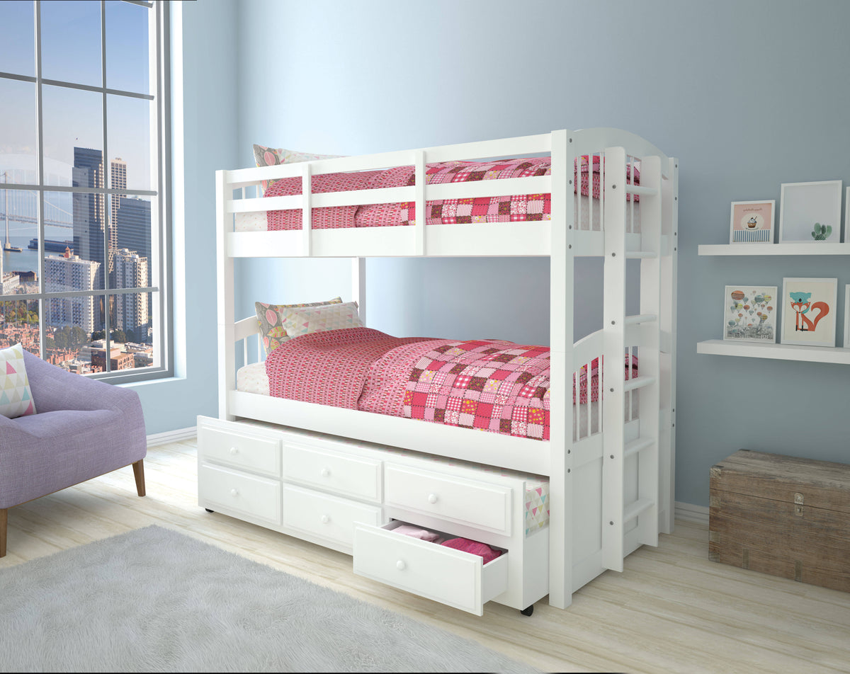 White Twin/Twin Bunk Bed with Trundle P81750