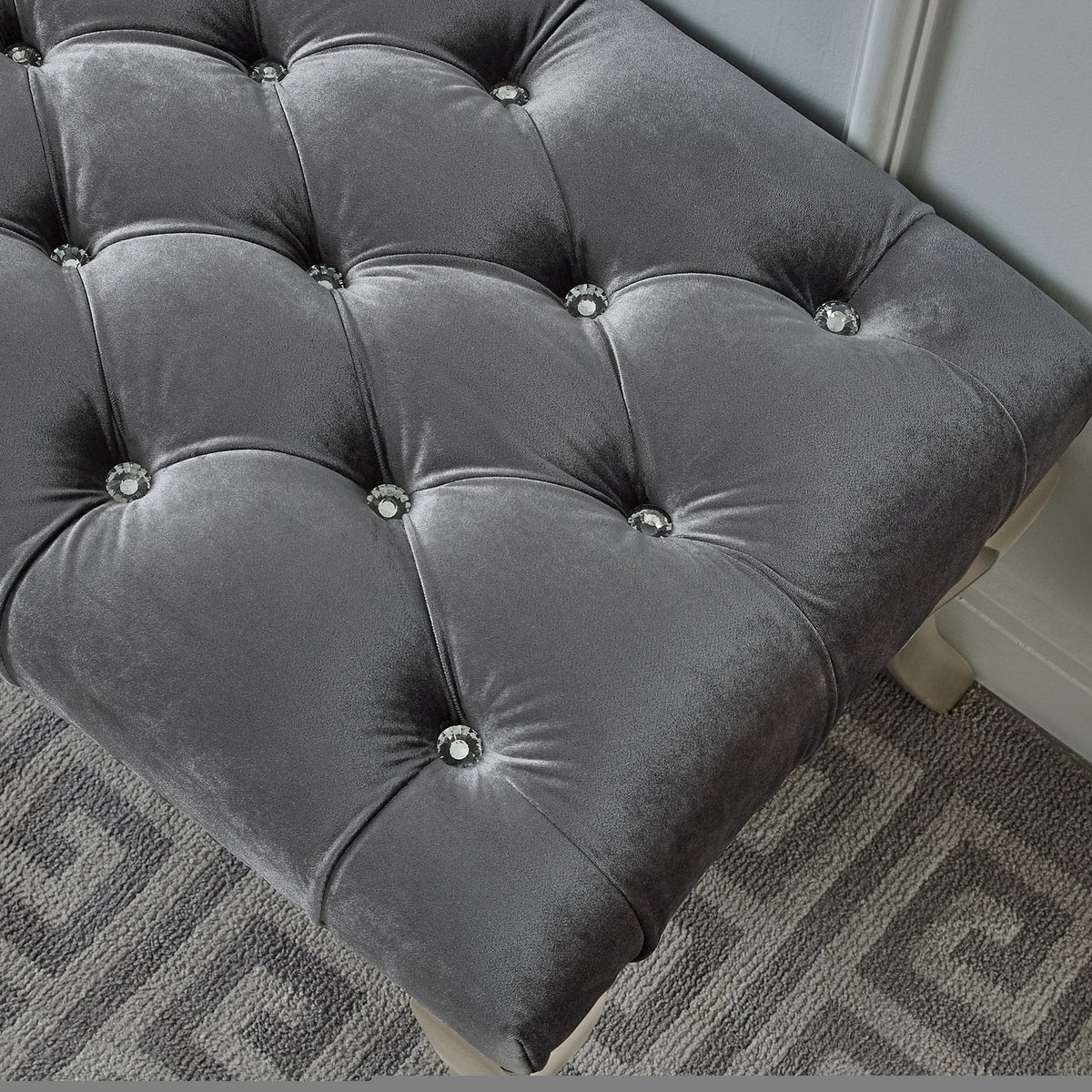 Gray Fabric Upholstered Bench with Nailhead Y128259