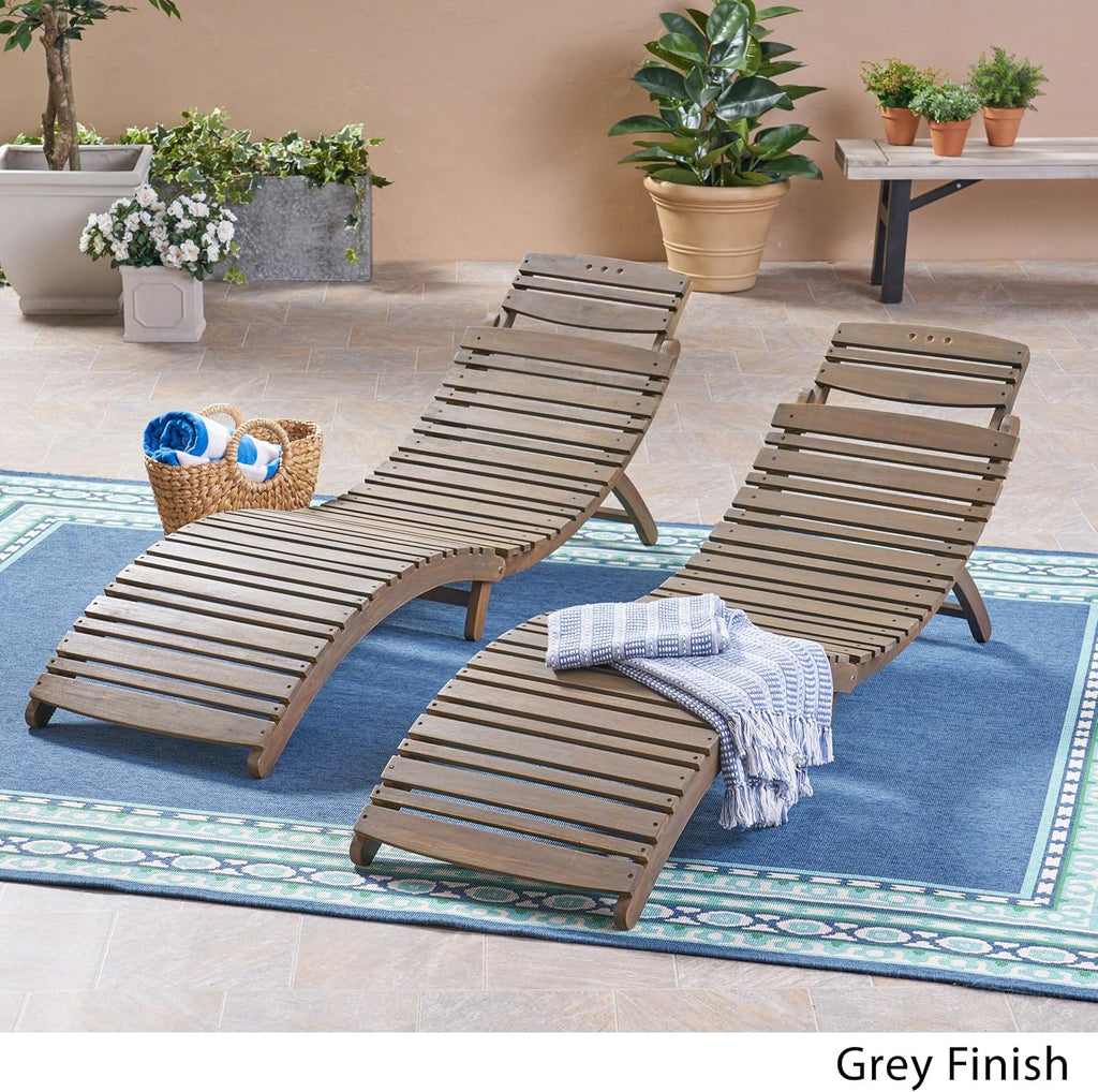Gray Acacia Wood Foldable Chaise Lounge Set of 2 S587