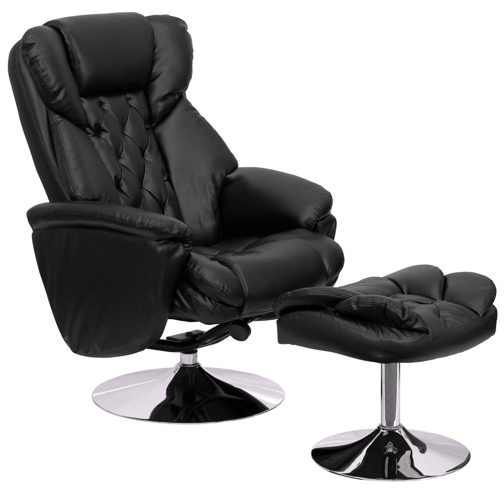 Black Leather Recliner and Ottoman Set V967481