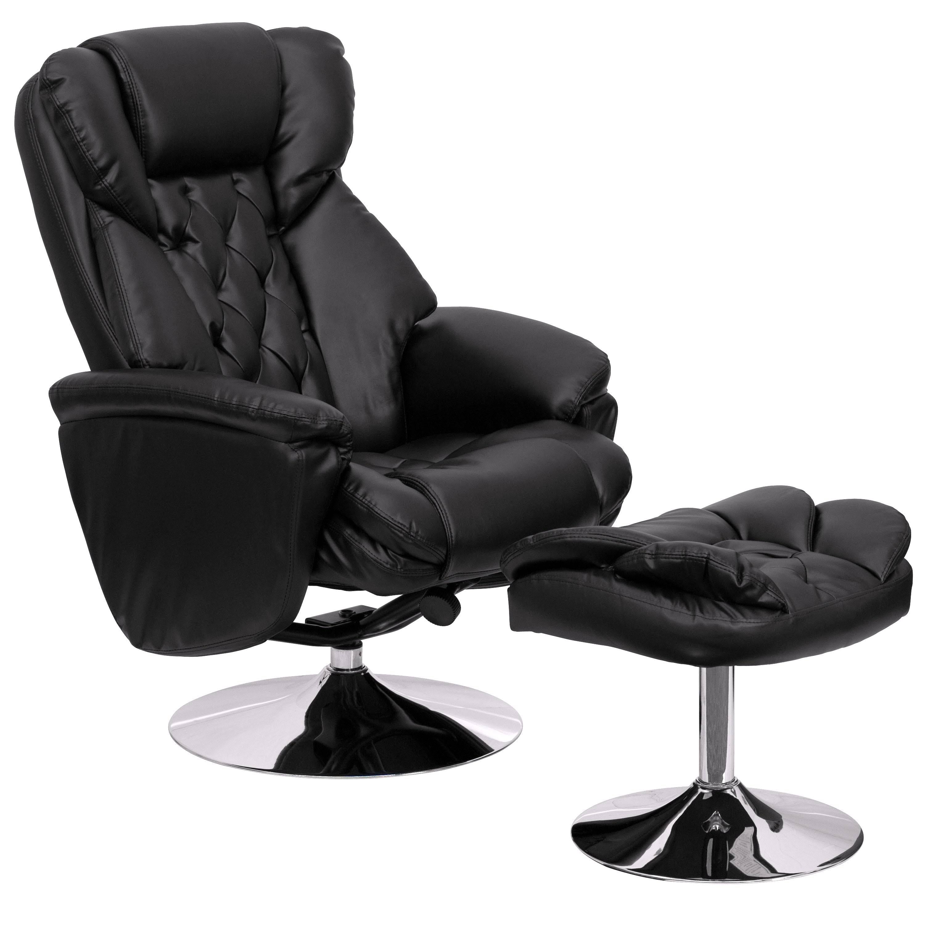 Black Leather Recliner and Ottoman Set V967481