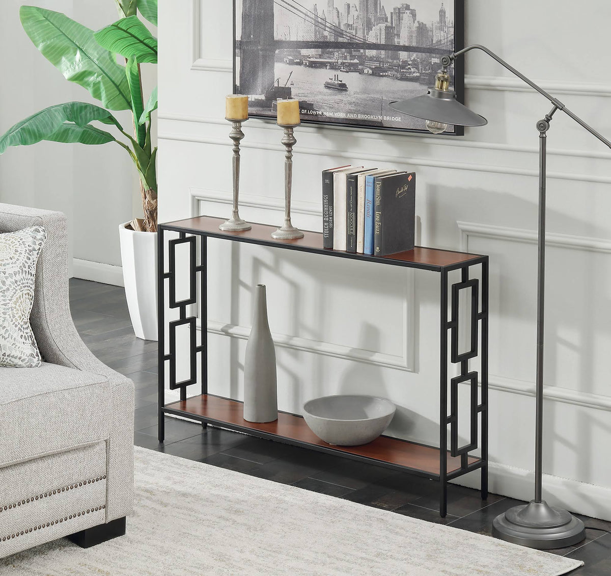 Metal Console Table, Cherry/Black R389987
