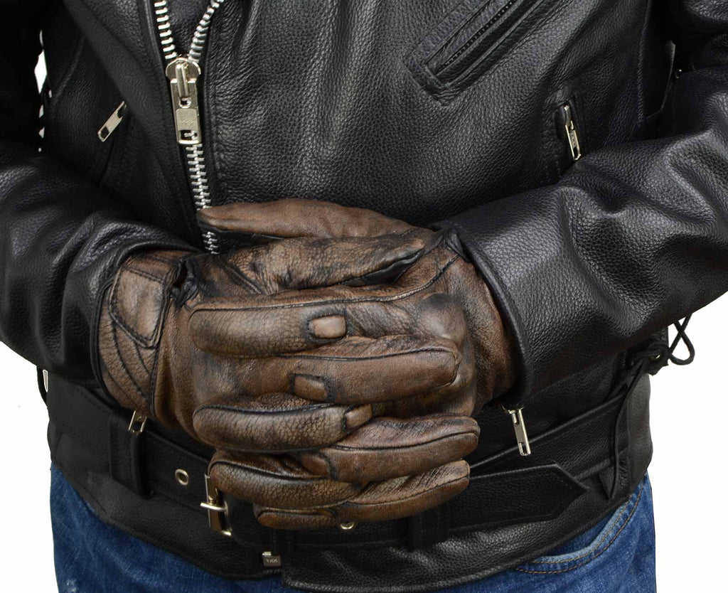 Brown Leather Motorcycle Gloves with Protective Knuckle X198